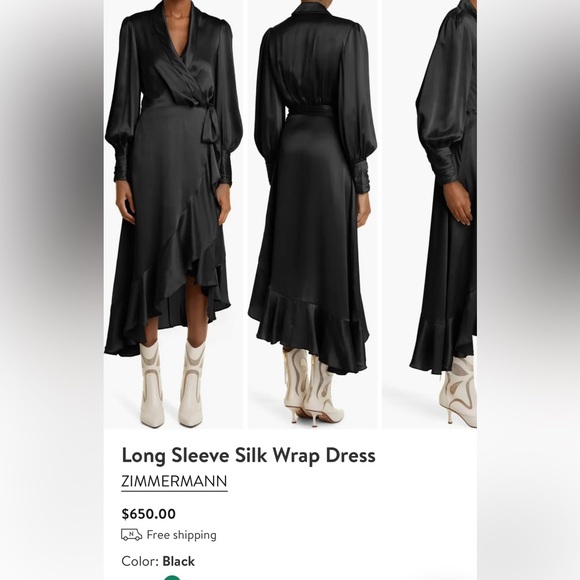 Zimmermann Long Sleeve Silk Wrap Dress - Picture 2 of 2
